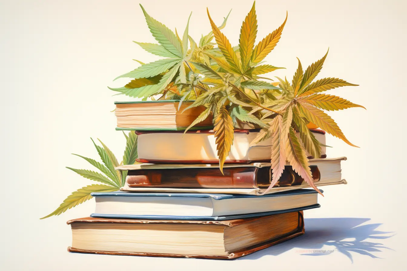 Hanfblätter und Bücher zeigen in einer einzigartigen Kombination die Vielfalt von Natur und Wissen auf. Das Lesen wird zu einem spannenden Vergnügen, wenn Cannabis die bunte Bücherwelt bereichert. Die Pflanze ist mit vielen Namen vertraut.