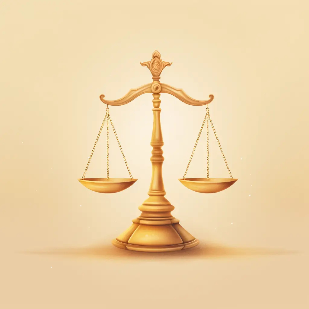 Ein Symbol, das in sanften Farben gehalten ist und Recht symbolisiert Ein Symbol, das für die Gerechtigkeit steht, strahlt vor einem hellen Hintergrund.