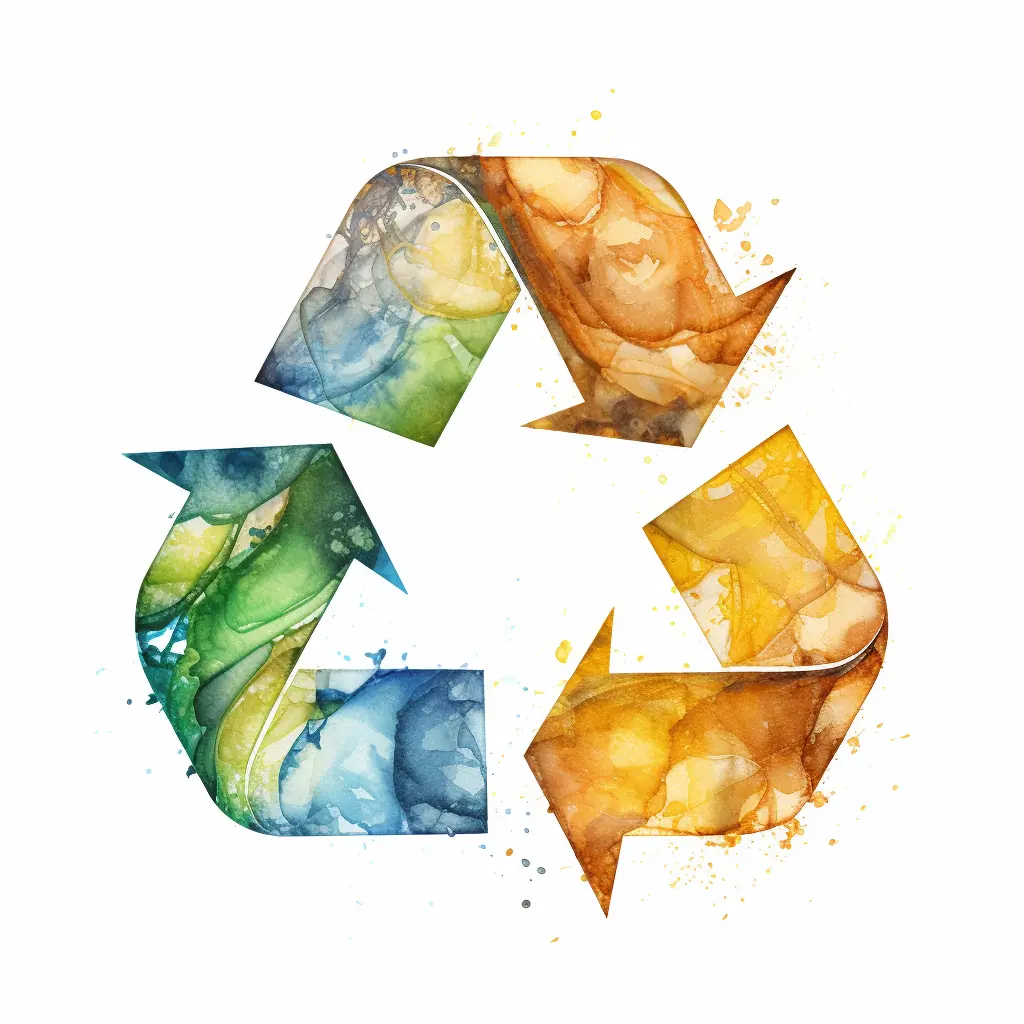 Ein Recycling-Symbol in sanften Farben, das kreativ ist, zeigt den Umweltschutz an, der wie eine Kombination aus Wirklichkeit und Zeichnung gestaltet ist. Ein Hintergrund in beiger Farbe hat ein Recycling-Symbol darauf.